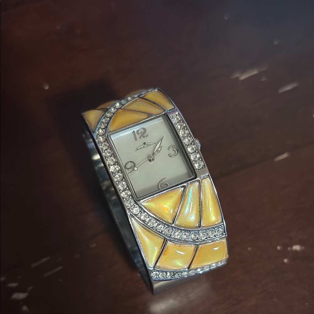 Yellow and Silver Crystal Watch
